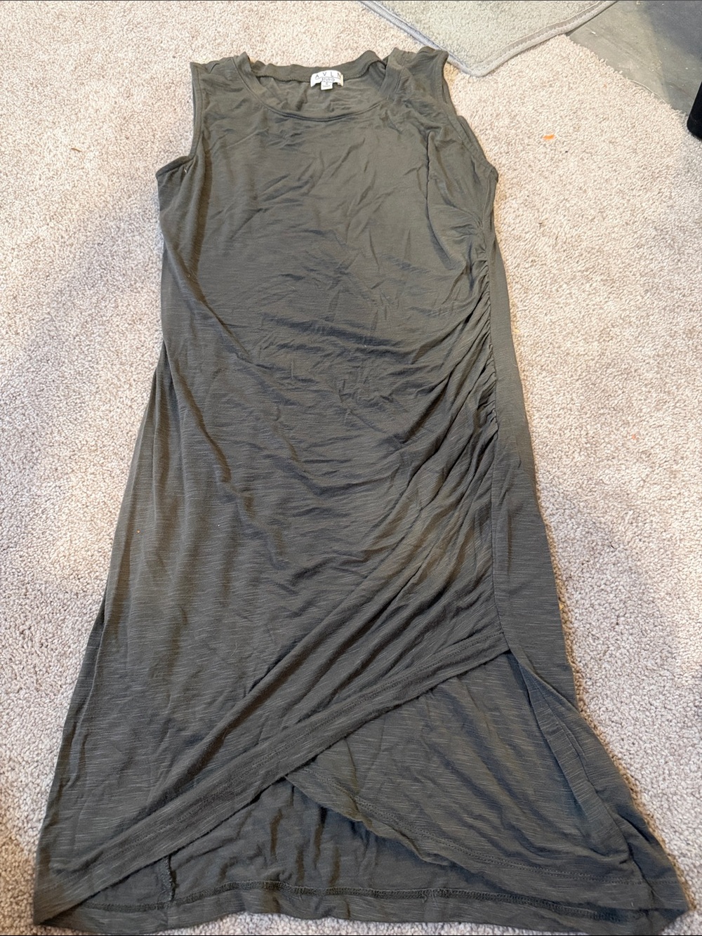 Sleeveless Olive Wrap-Front Midi Dress